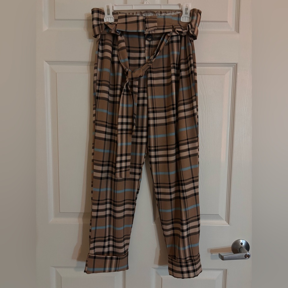 Fashion Nova Dress Pants (Tan/Blue Plaid)